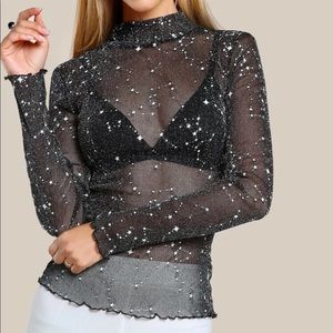 Star glitter mesh top New No Tags